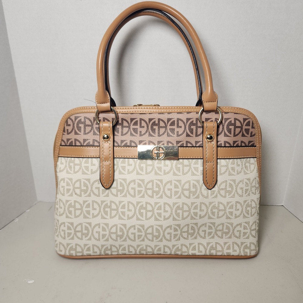 Gianni Bernini Signature Logo Satchel Handbag‎ Tan Beige